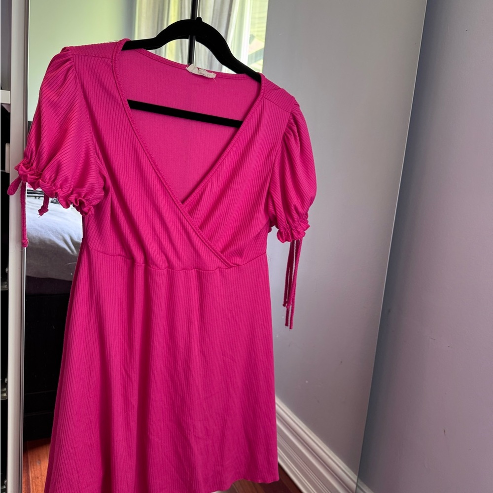 Vibrant Pink Dress with Puff Sleeves